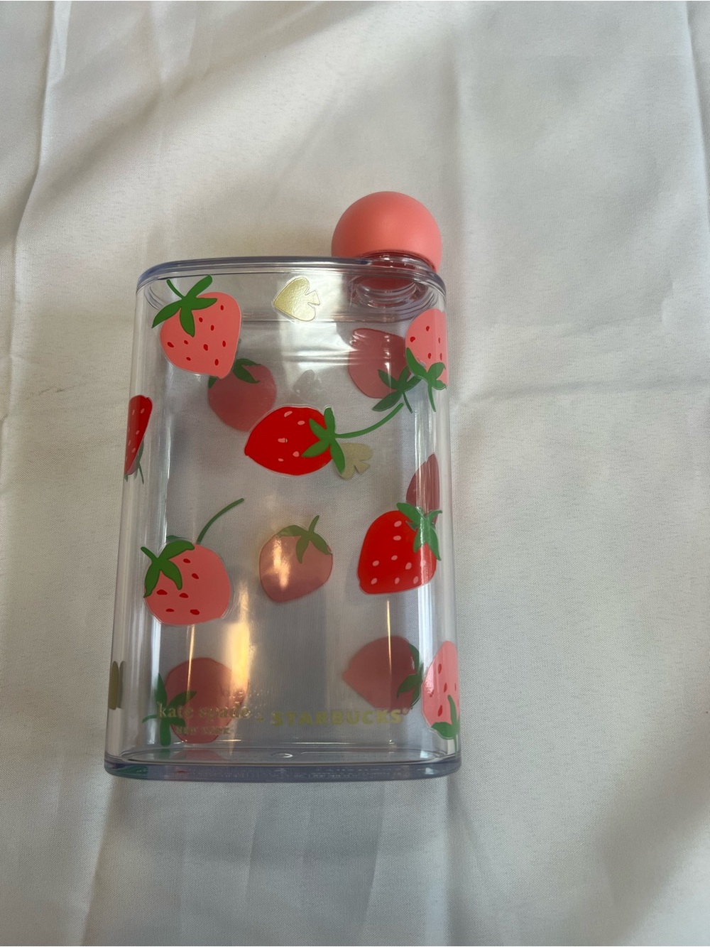 kate spade Clear Strawberry Print Flask with Pink and Red Accents